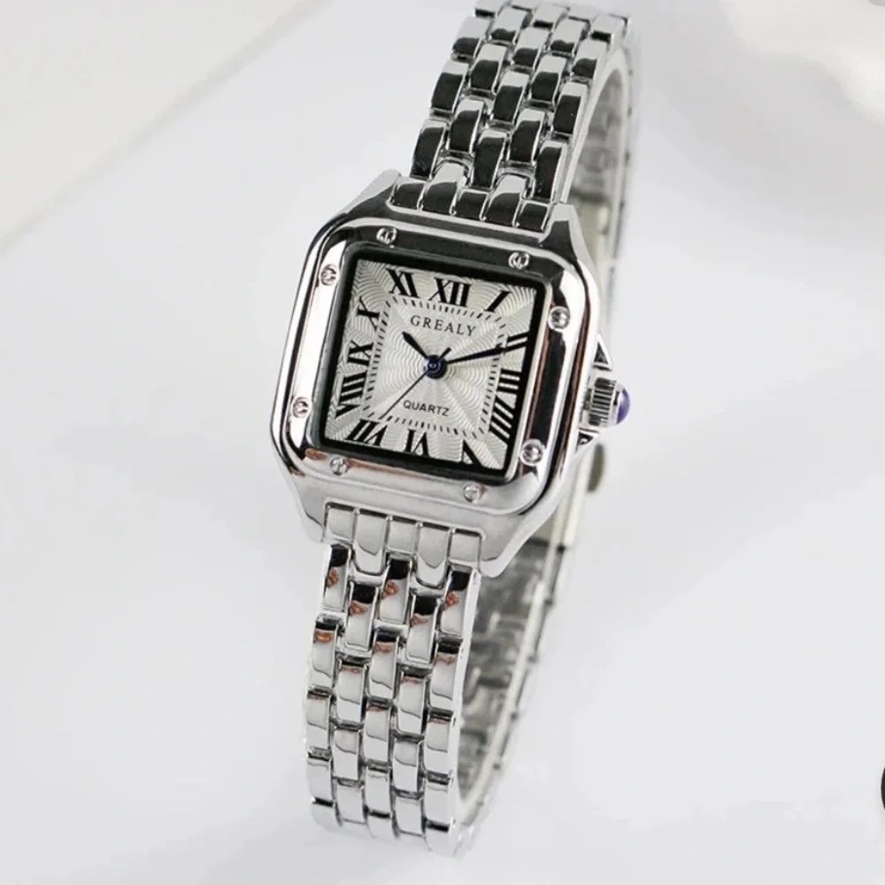 brand new Women Silver tone Stainless steel Rhinestone Bezel Square Watch